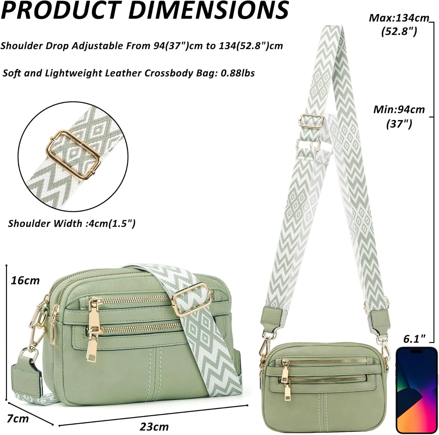 Crossbody Bags for Women, 6-Pockets Purses for Women, Vegan Leather Handbags Shoulder Bag for Travel Shopping