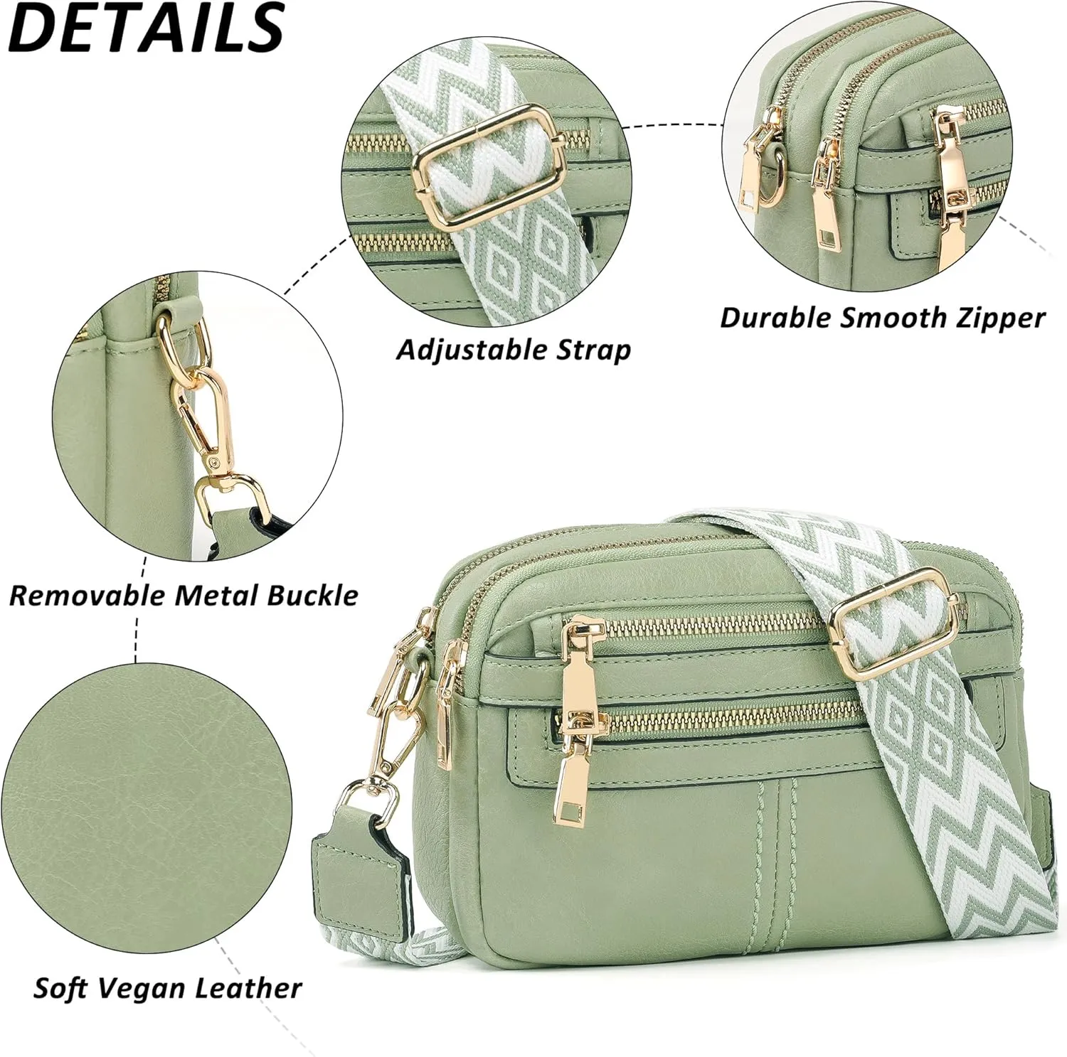 Crossbody Bags for Women, 6-Pockets Purses for Women, Vegan Leather Handbags Shoulder Bag for Travel Shopping