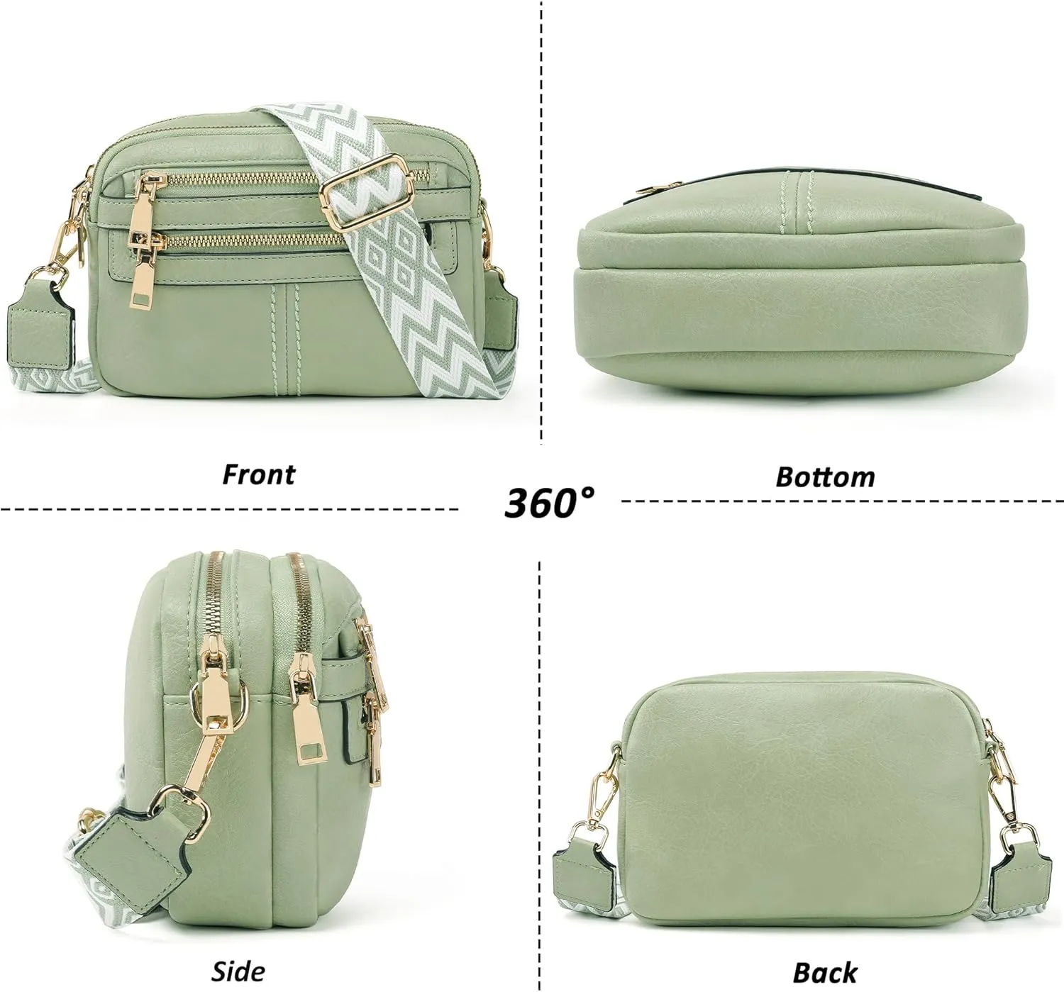 Crossbody Bags for Women, 6-Pockets Purses for Women, Vegan Leather Handbags Shoulder Bag for Travel Shopping