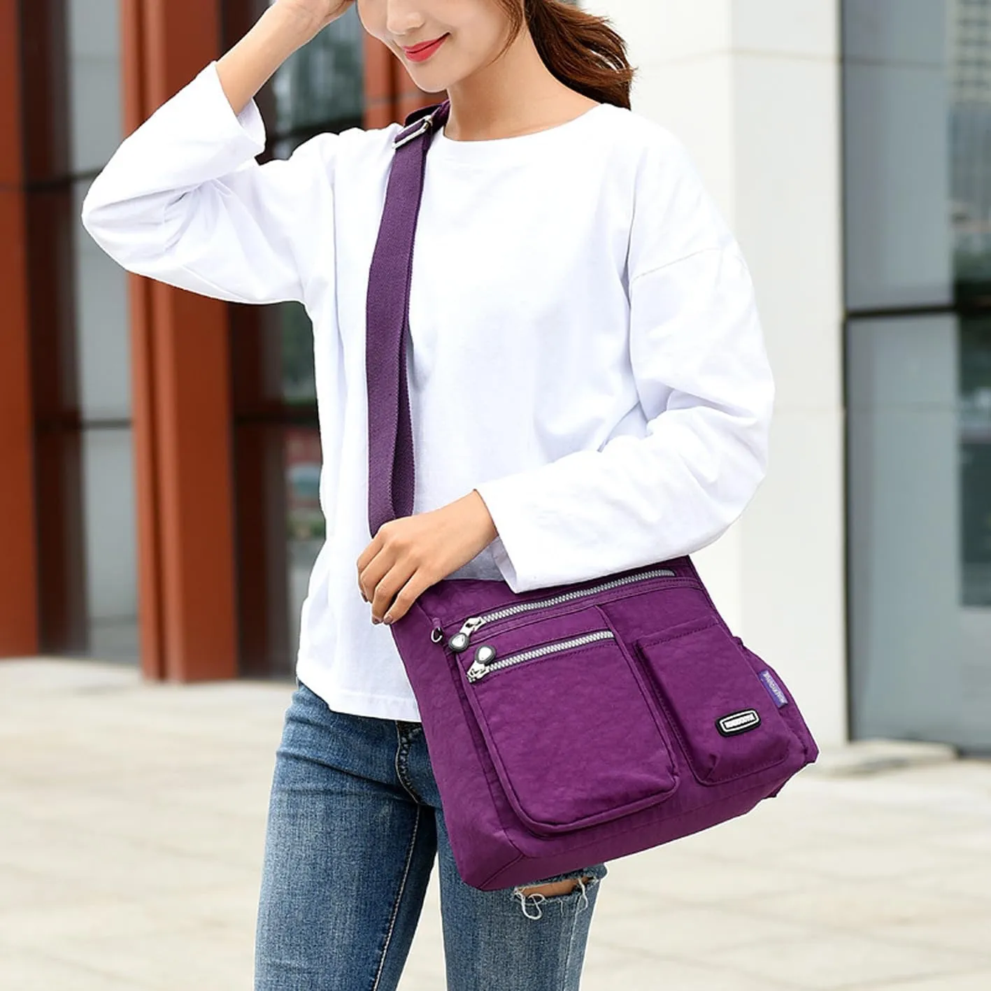 Crossbody Bags for Women Multi-pocket Padded Shoulder Bag Waterproof Nylon Travel Pocketbook