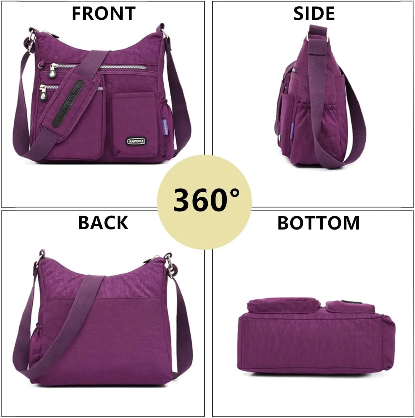 Crossbody Bags for Women Multi-pocket Padded Shoulder Bag Waterproof Nylon Travel Pocketbook