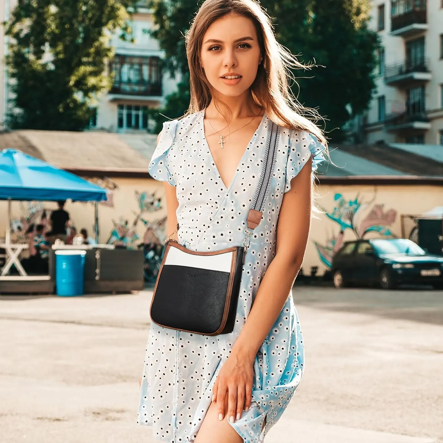 Crossbody Bags for Women Vegan Leather Hobo Purses Travel Shoulder Handbags with Detachable Wide Guitar Strap