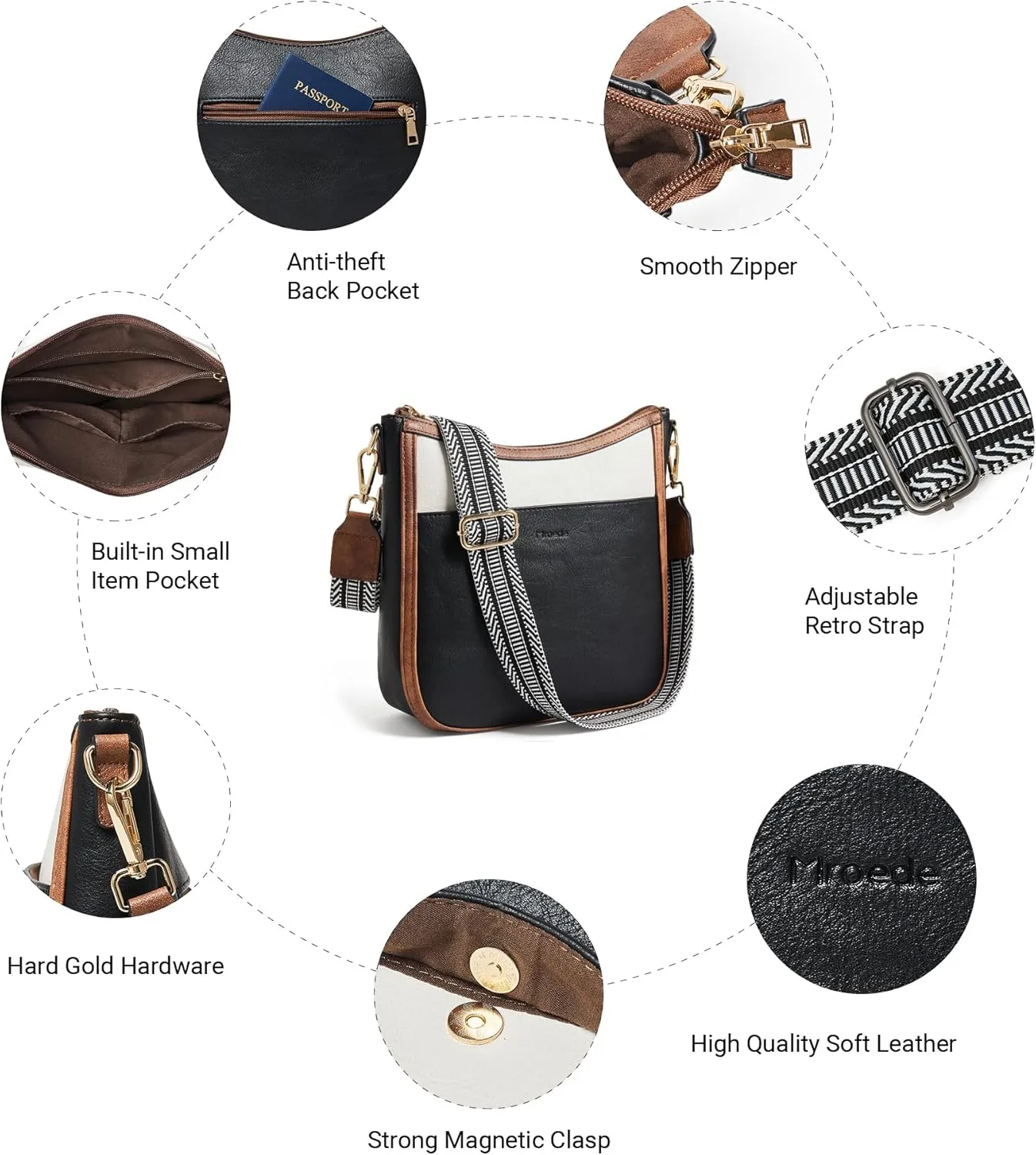Crossbody Bags for Women Vegan Leather Hobo Purses Travel Shoulder Handbags with Detachable Wide Guitar Strap