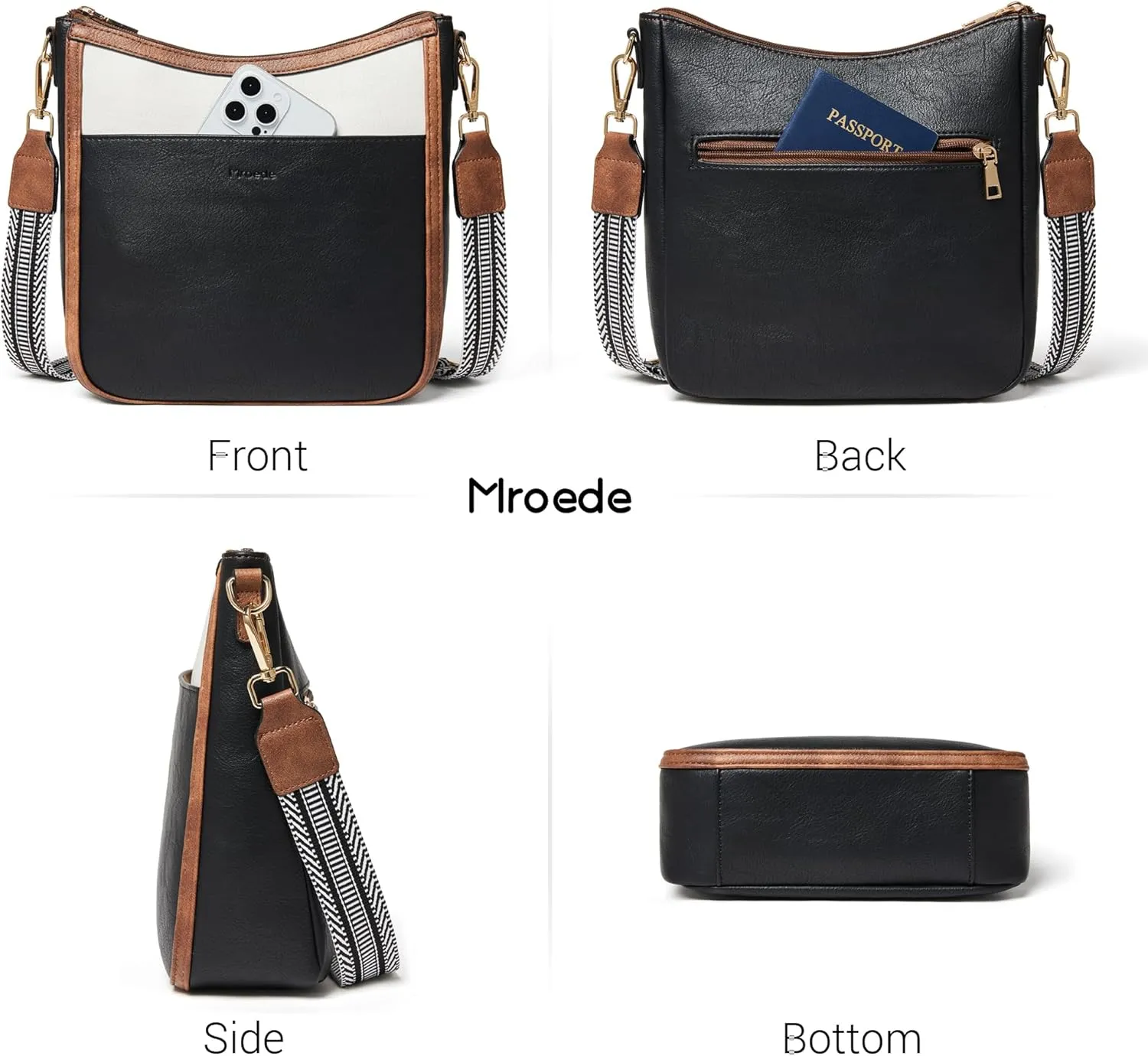 Crossbody Bags for Women Vegan Leather Hobo Purses Travel Shoulder Handbags with Detachable Wide Guitar Strap