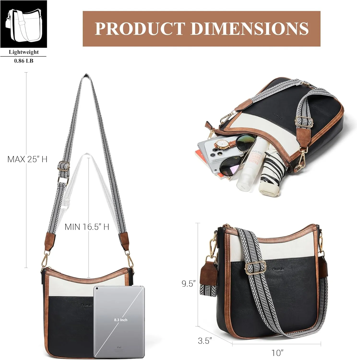 Crossbody Bags for Women Vegan Leather Hobo Purses Travel Shoulder Handbags with Detachable Wide Guitar Strap