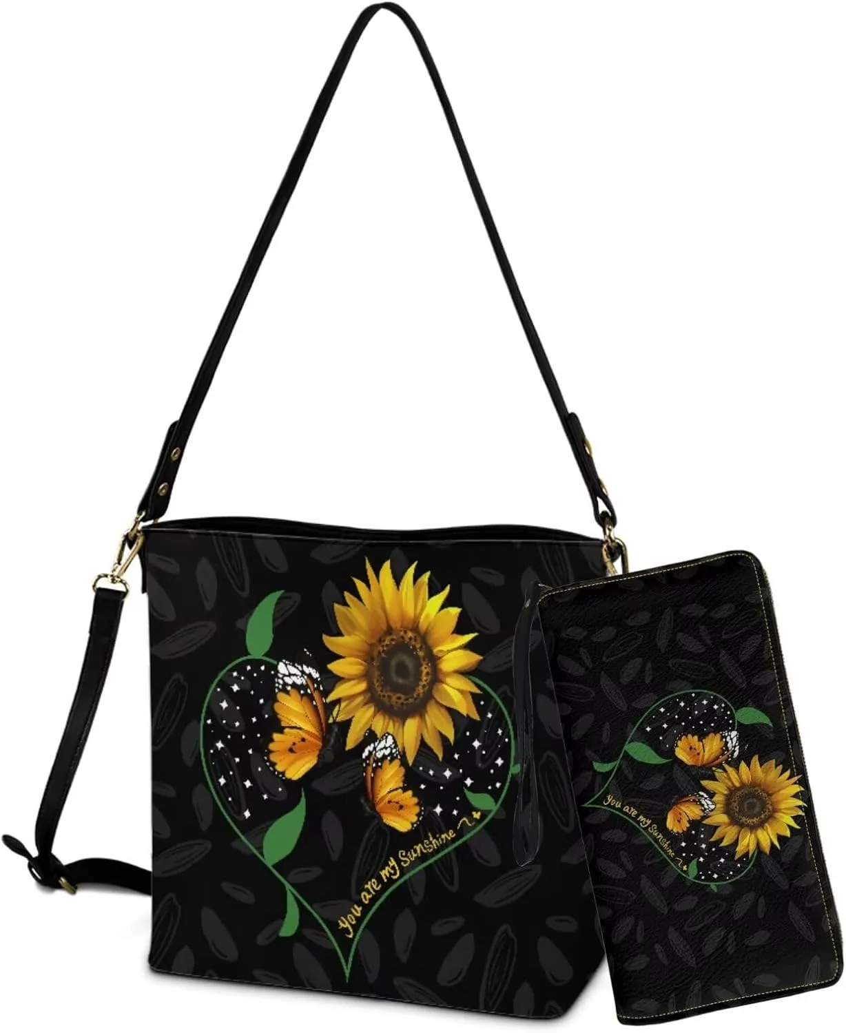 Crossbody Hobo Bag with Wallet Set for Women, 2 Pcs Bucket Purse Set Large Bucket Handbag with Adjustable Strap