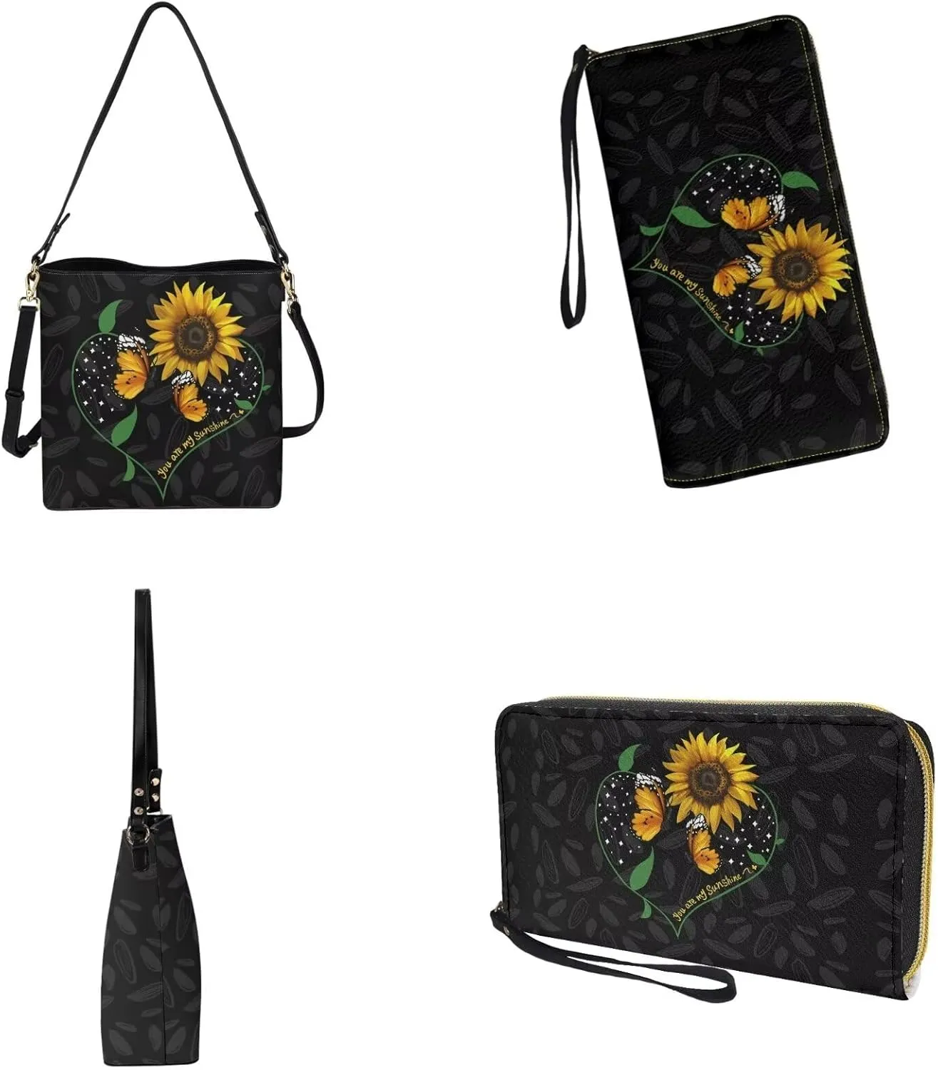 Crossbody Hobo Bag with Wallet Set for Women, 2 Pcs Bucket Purse Set Large Bucket Handbag with Adjustable Strap