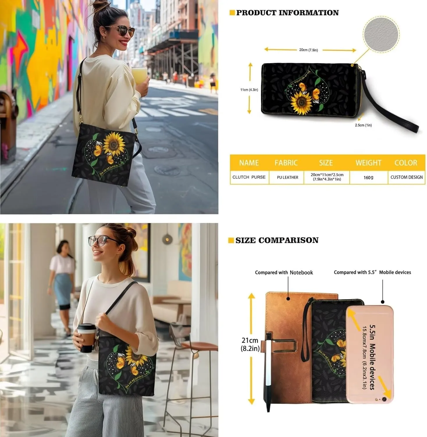Crossbody Hobo Bag with Wallet Set for Women, 2 Pcs Bucket Purse Set Large Bucket Handbag with Adjustable Strap