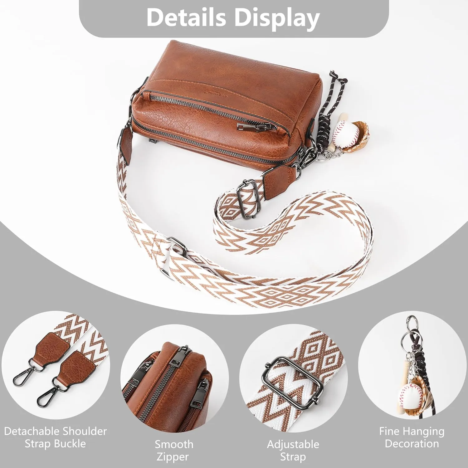 Crossbody Purses, Simple Fashion Crossbody with Removable Shoulder Strap, Multi-Pocket Crossbody Bags for Women