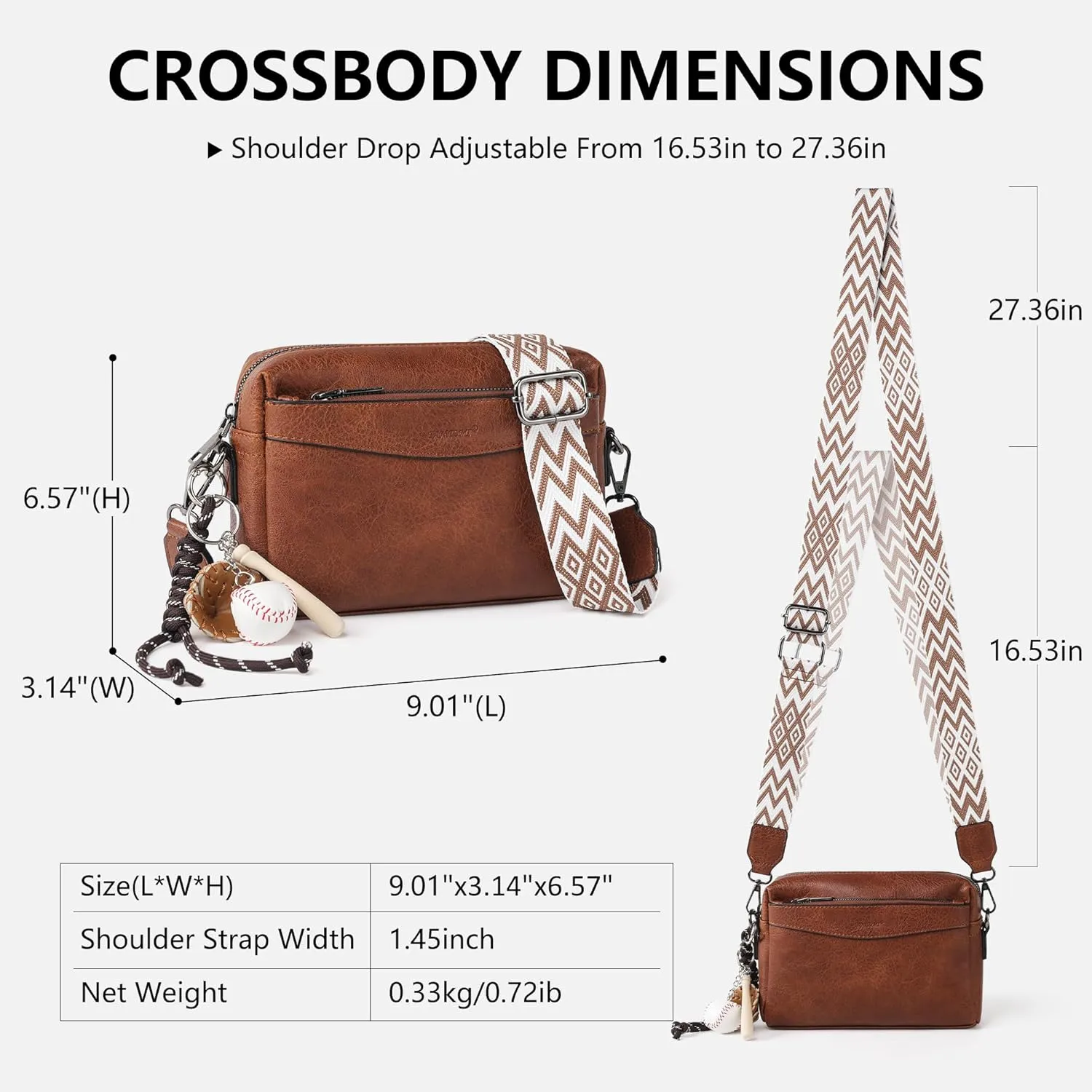 Crossbody Purses, Simple Fashion Crossbody with Removable Shoulder Strap, Multi-Pocket Crossbody Bags for Women
