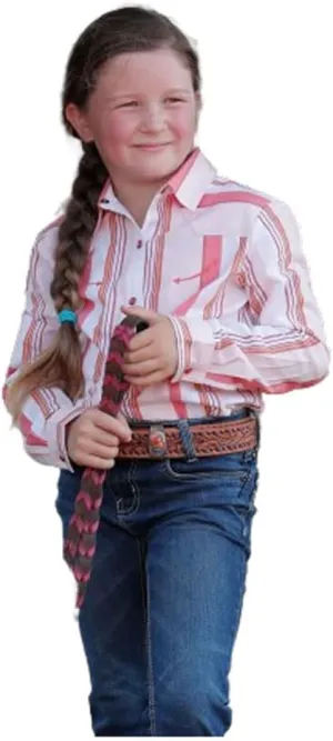 Cruel Girl Girls' Long Sleeve Red & White Stripe Snap Shirt (CTW3370021, US, Alpha, Medium, Regular, Regular)