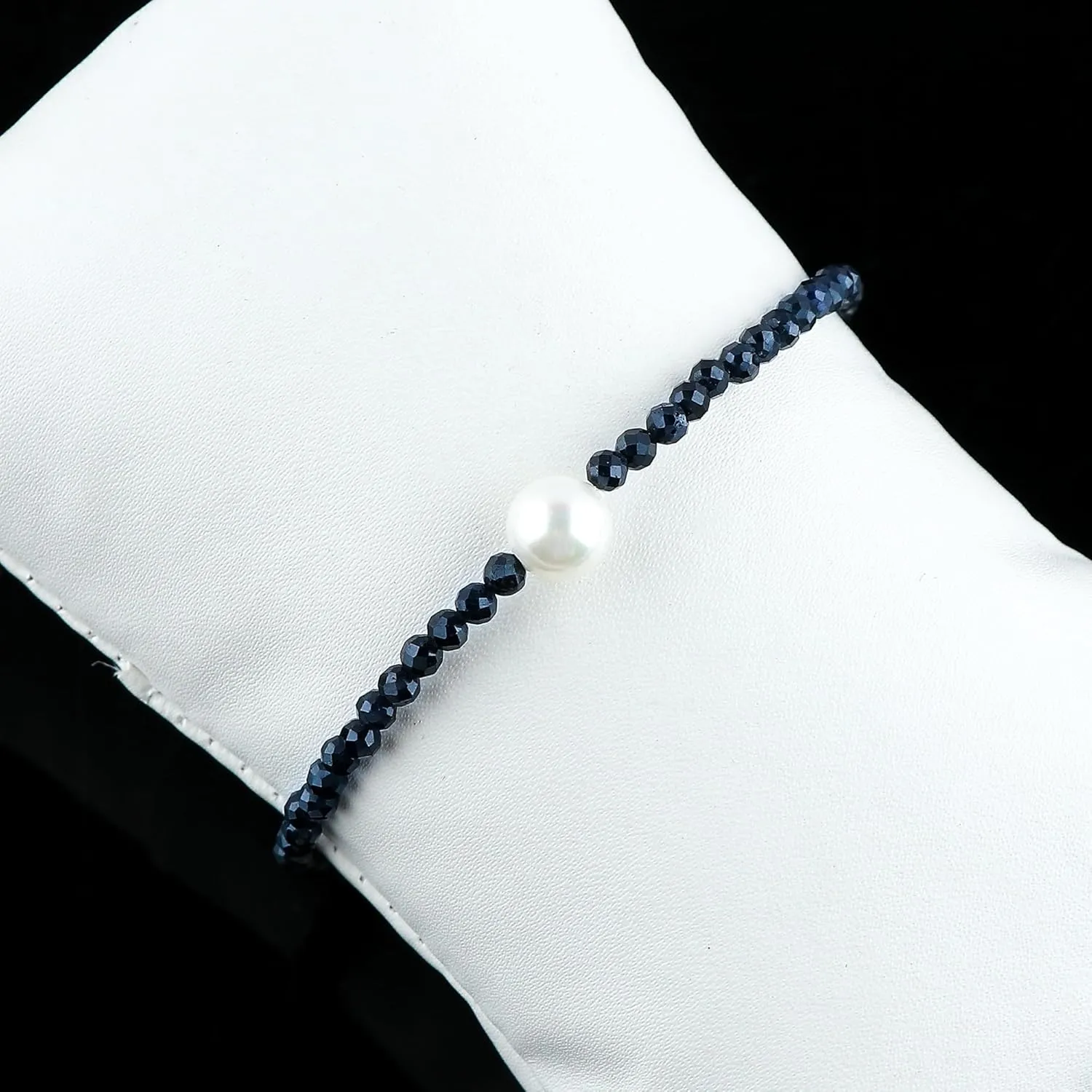 CRYSTALIS Natural Blue Sapphire Beads Slider Bracelet with Elegant Pearl, High Grade Beaded Crystals, Chakra Healing Gemstone, Gift Giving Women Jewelry, 925 Sterling Silver Slider 10 inch