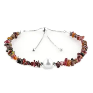 CRYSTALIS Natural Tundra Sapphire Beads Slider Bolo Bracelet with Elegant Pearl, High Grade Nuggets Crystal, Chakra Healing Gemstone, Gift Giving Women Jewelry, 925 Sterling Silver Slider 10"