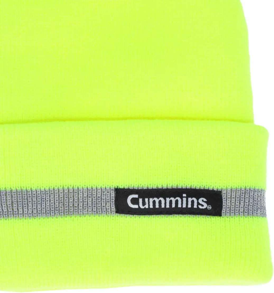 Cummins Winter Knit Beanie Hat Reflective Stripe Watch Cap Adult Mens or Womens, Hi Vis Yellow