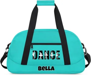 Custom Dance Gym Bag Ballet Personalized Name Sport Duffel Bag for Girls Carry On Overnight Weekender Travel Bag Training Bags, Peacock Green
