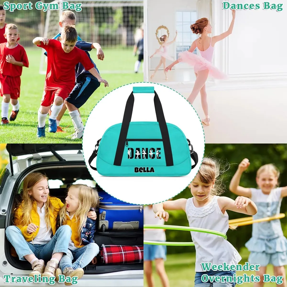 Custom Dance Gym Bag Ballet Personalized Name Sport Duffel Bag for Girls Carry On Overnight Weekender Travel Bag Training Bags, Peacock Green