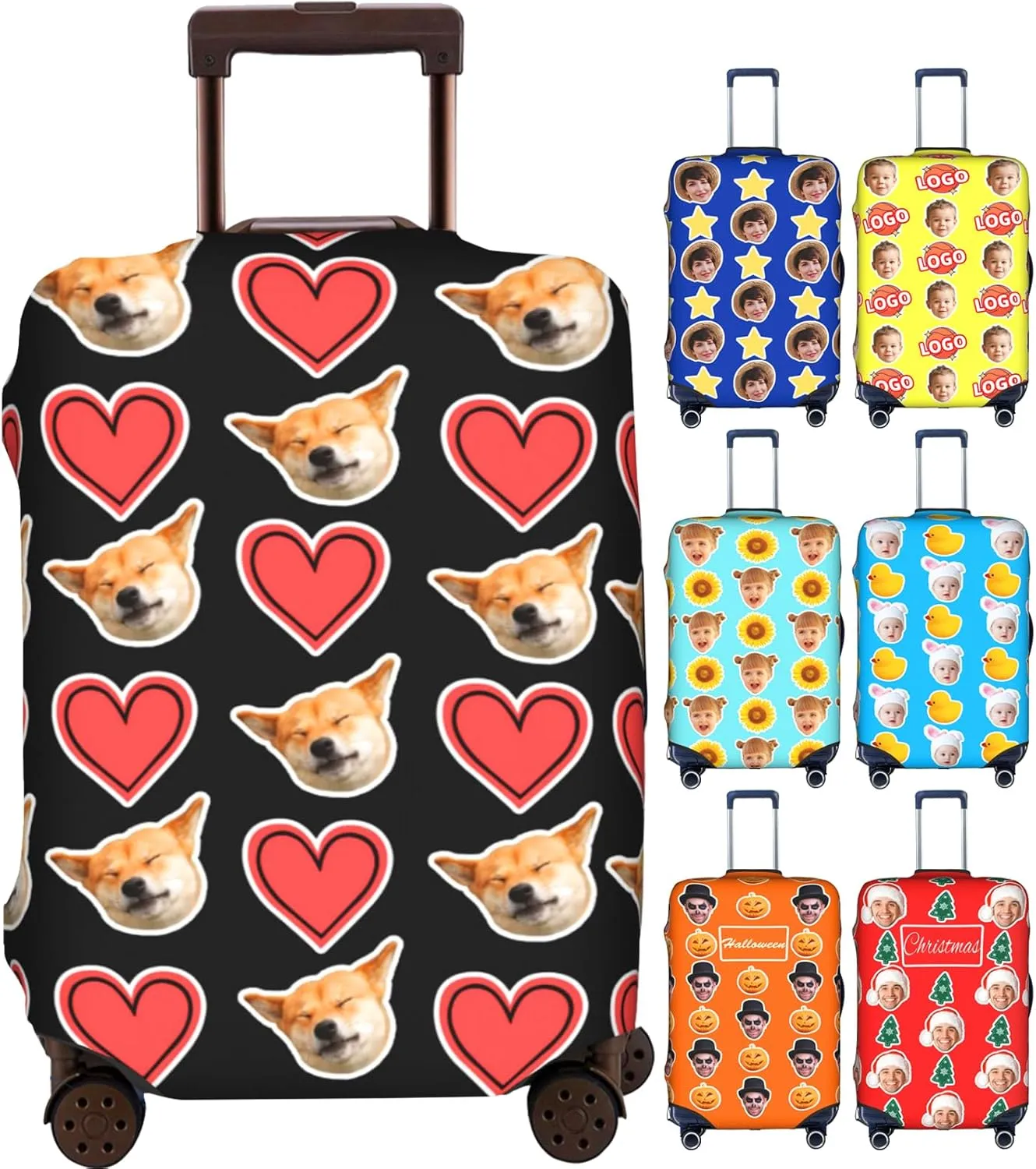 Custom Luggage Cover Personalized Suitcase Cover Add Your Name Photo Text Logo Double Sided Design Customized Elastic Protector Washable luggage cover protector for Travel（S-XL） (Avatar with icon, XL)