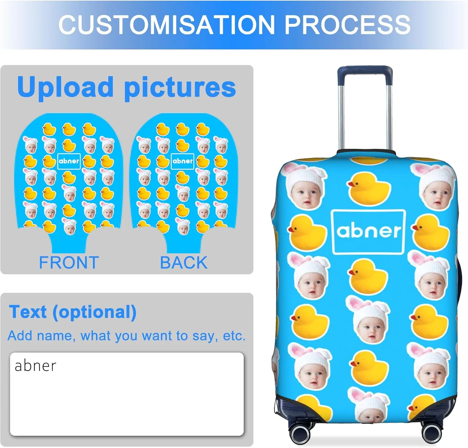 Custom Luggage Cover Personalized Suitcase Cover Add Your Name Photo Text Logo Double Sided Design Customized Elastic Protector Washable luggage cover protector for Travel（S-XL） (Avatar with icon, XL)