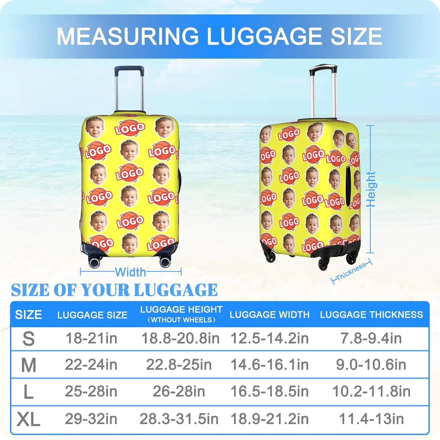 Custom Luggage Cover Personalized Suitcase Cover Add Your Name Photo Text Logo Double Sided Design Customized Elastic Protector Washable luggage cover protector for Travel（S-XL） (Avatar with icon, XL)
