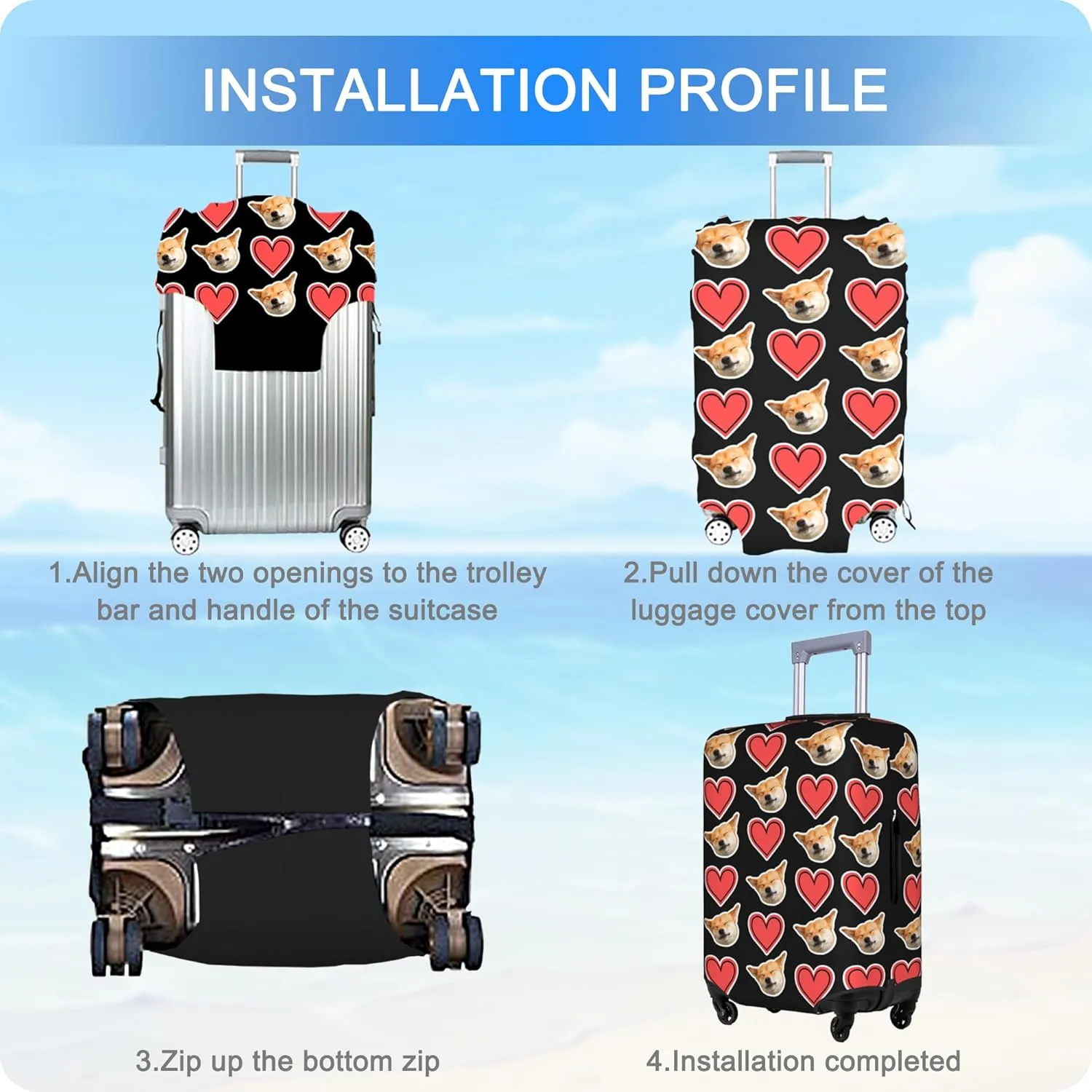 Custom Luggage Cover Personalized Suitcase Cover Add Your Name Photo Text Logo Double Sided Design Customized Elastic Protector Washable luggage cover protector for Travel（S-XL） (Avatar with icon, XL)