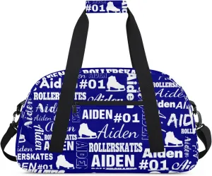 Custom Name Roller Skates Duffle Bags Personalized Number Sports Gym Bag Weekender Overnight Training Bag, Blue