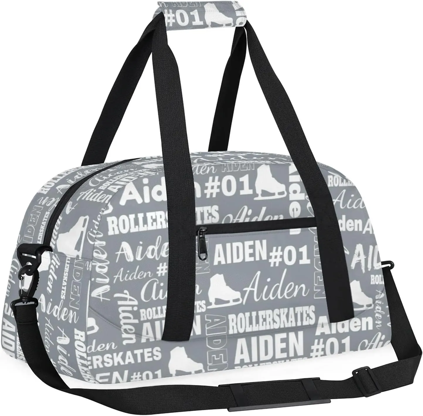 Custom Name Roller Skates Duffle Bags Personalized Number Sports Gym Bag Weekender Overnight Training Bag, Gray