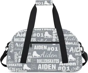 Custom Name Roller Skates Duffle Bags Personalized Number Sports Gym Bag Weekender Overnight Training Bag, Gray