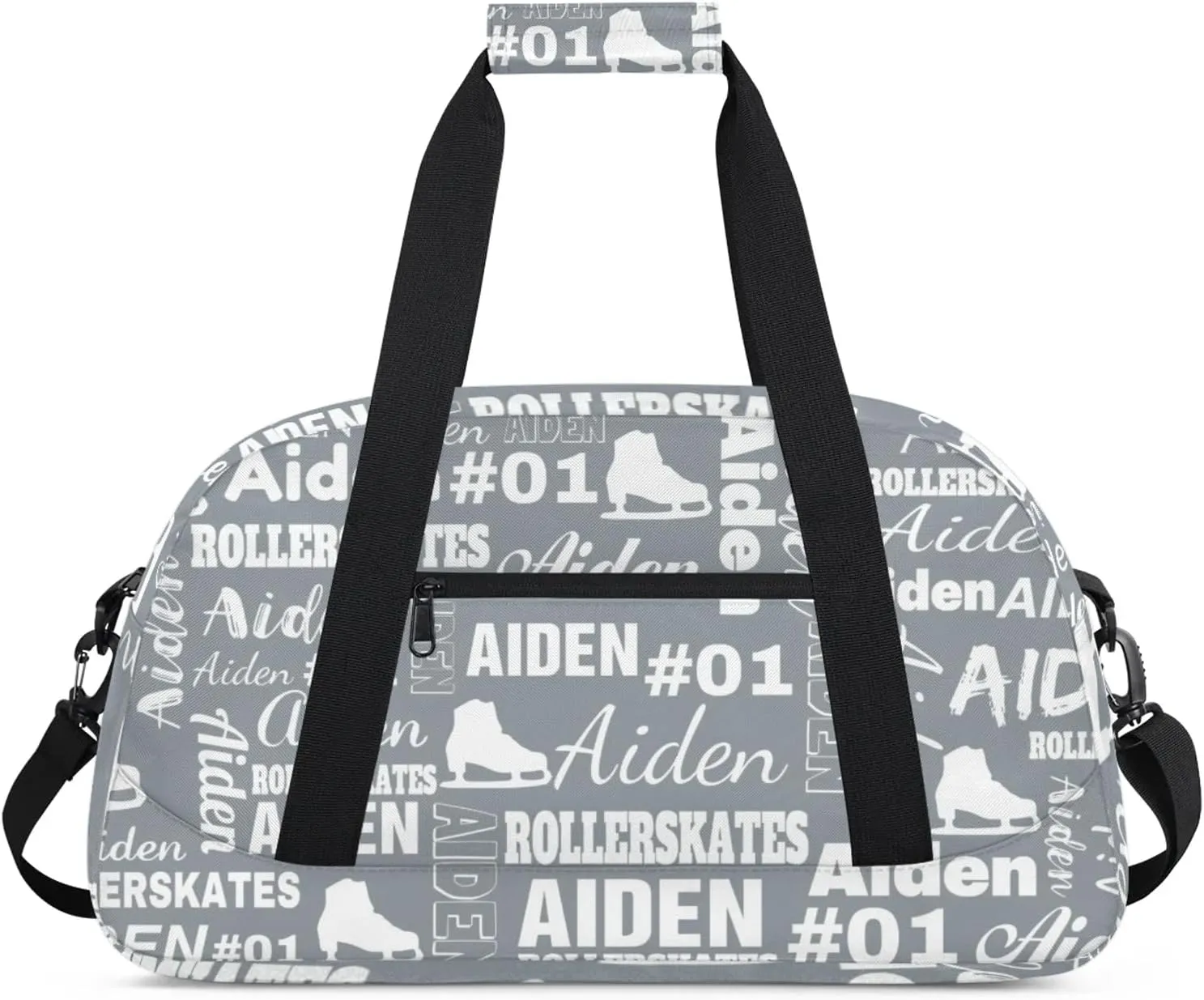 Custom Name Roller Skates Duffle Bags Personalized Number Sports Gym Bag Weekender Overnight Training Bag, Gray