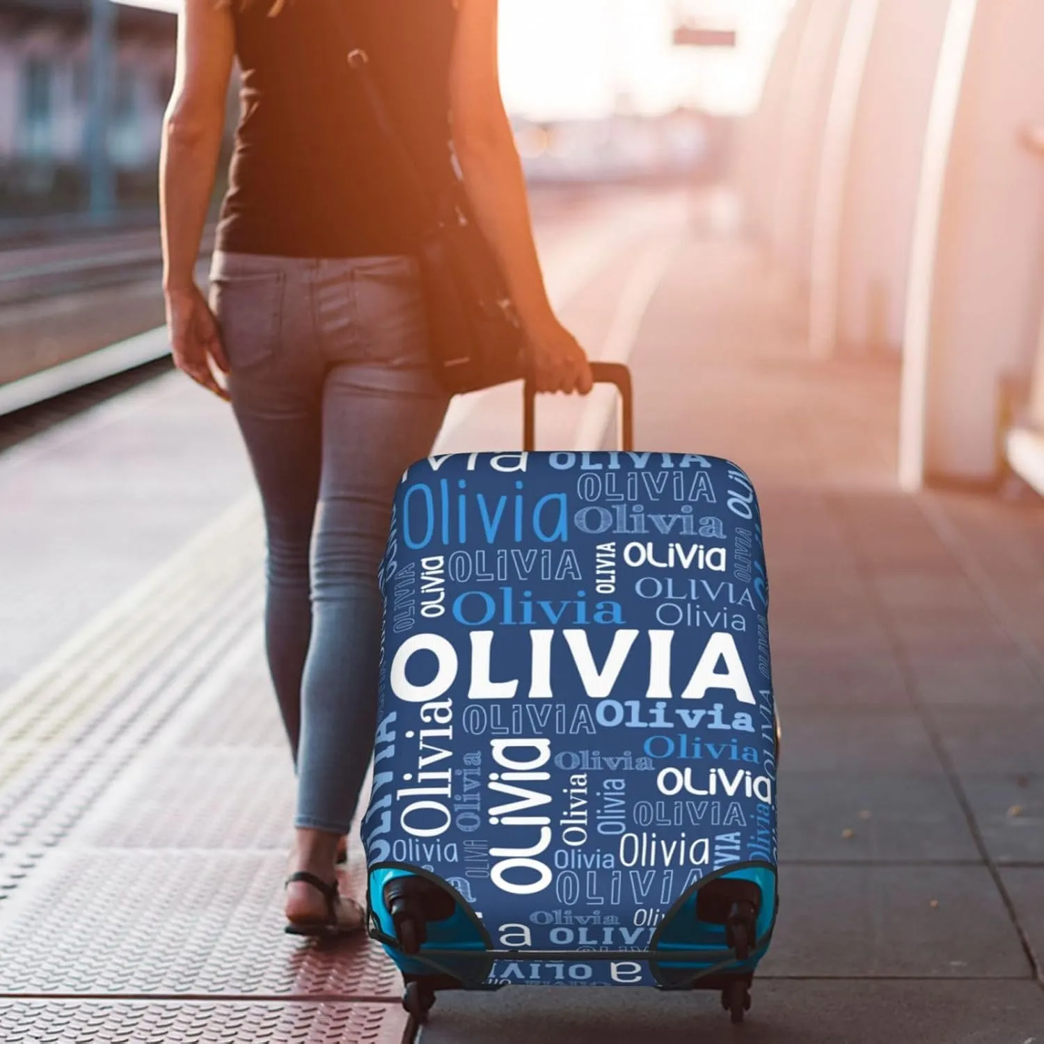 Custom Name Suitcase Cover 4 Sizes, Personalized Elastic Baggage Covers with Name for Travel Business, Customized Name Luggage Cover with Zipper Gifts for Team Men Women Boys Girls
