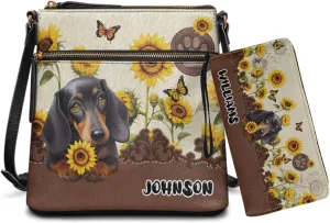 Customized Womens Crossbody Bag with Purse Brown Shoulder Purse and Wallet Set for Shopping Walking