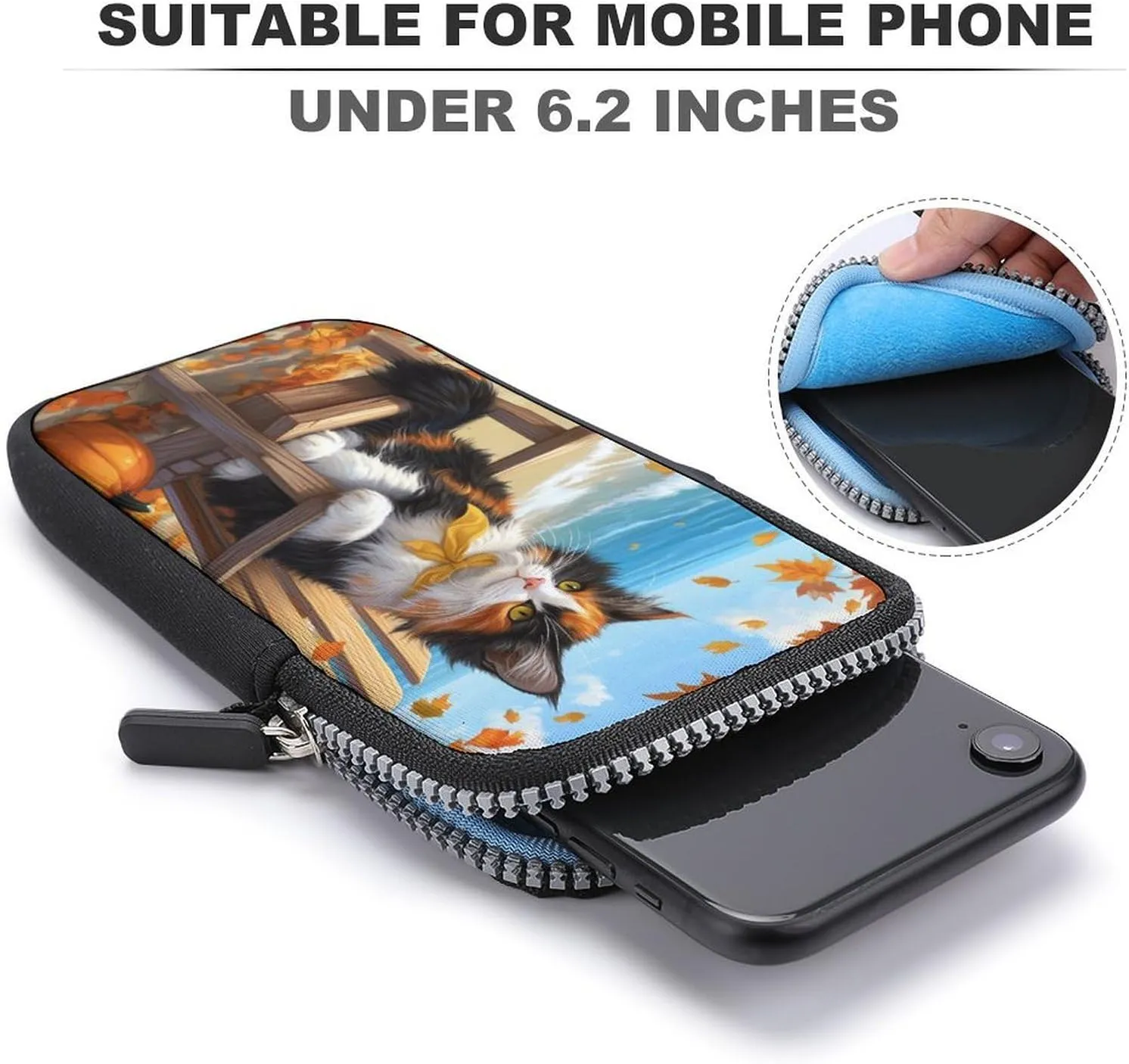 Cute Cat Sitting on Beach Chair Pumpkins Crossbody Mobile Phone Bag Smartphone Bag With Adjustable Strap