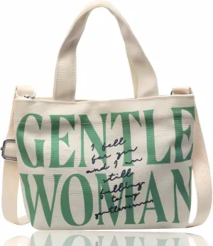 Cute Gentle Woman Crossbody Tote Bag Canvas Handheld Shoulder Bag with Portable Handles Office Travel Essentials