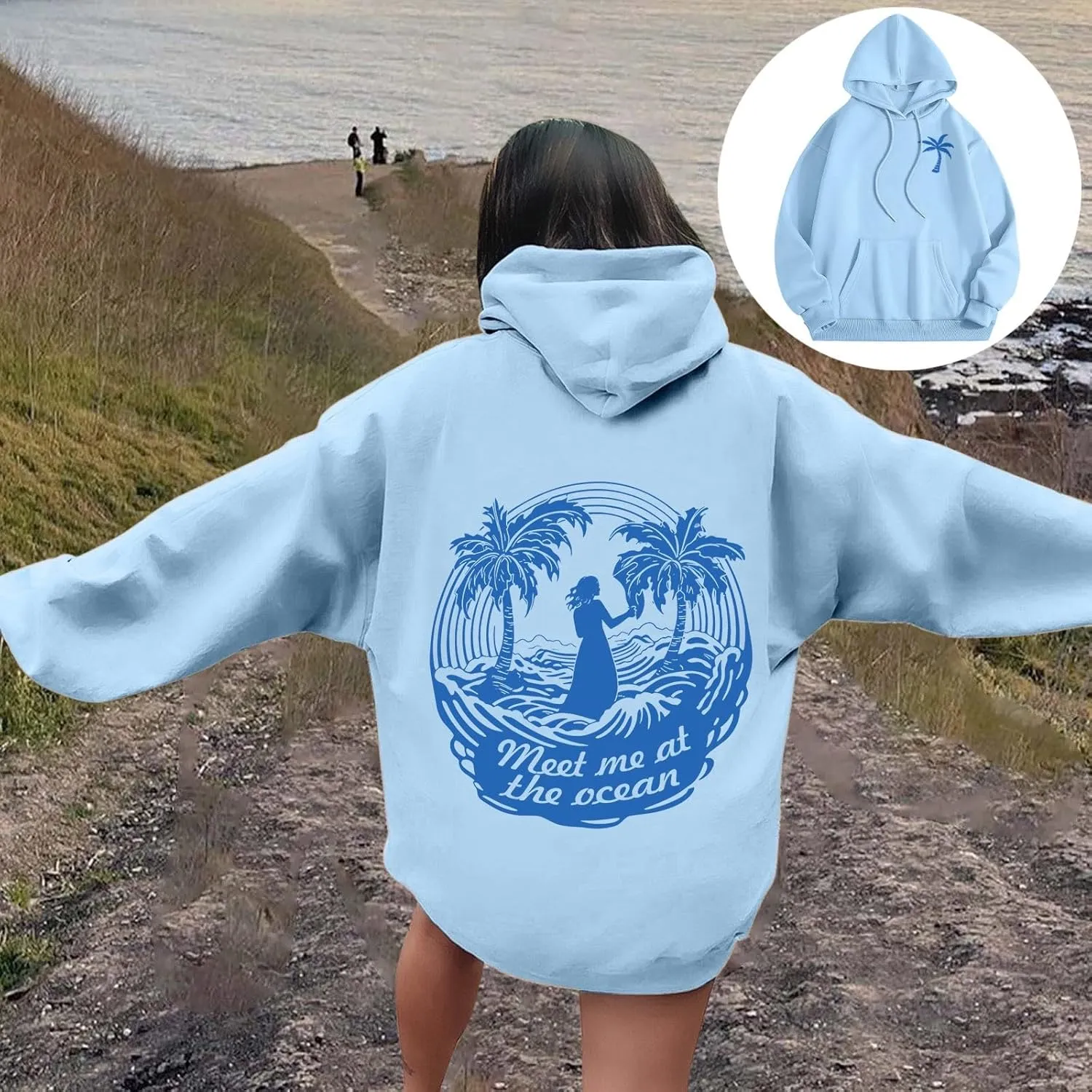 Cute Graphic Graphic Womens Hoodies Casual Meet Me at The Ocean Cute Hoodies Winter Cute Hooded Sweatshirt