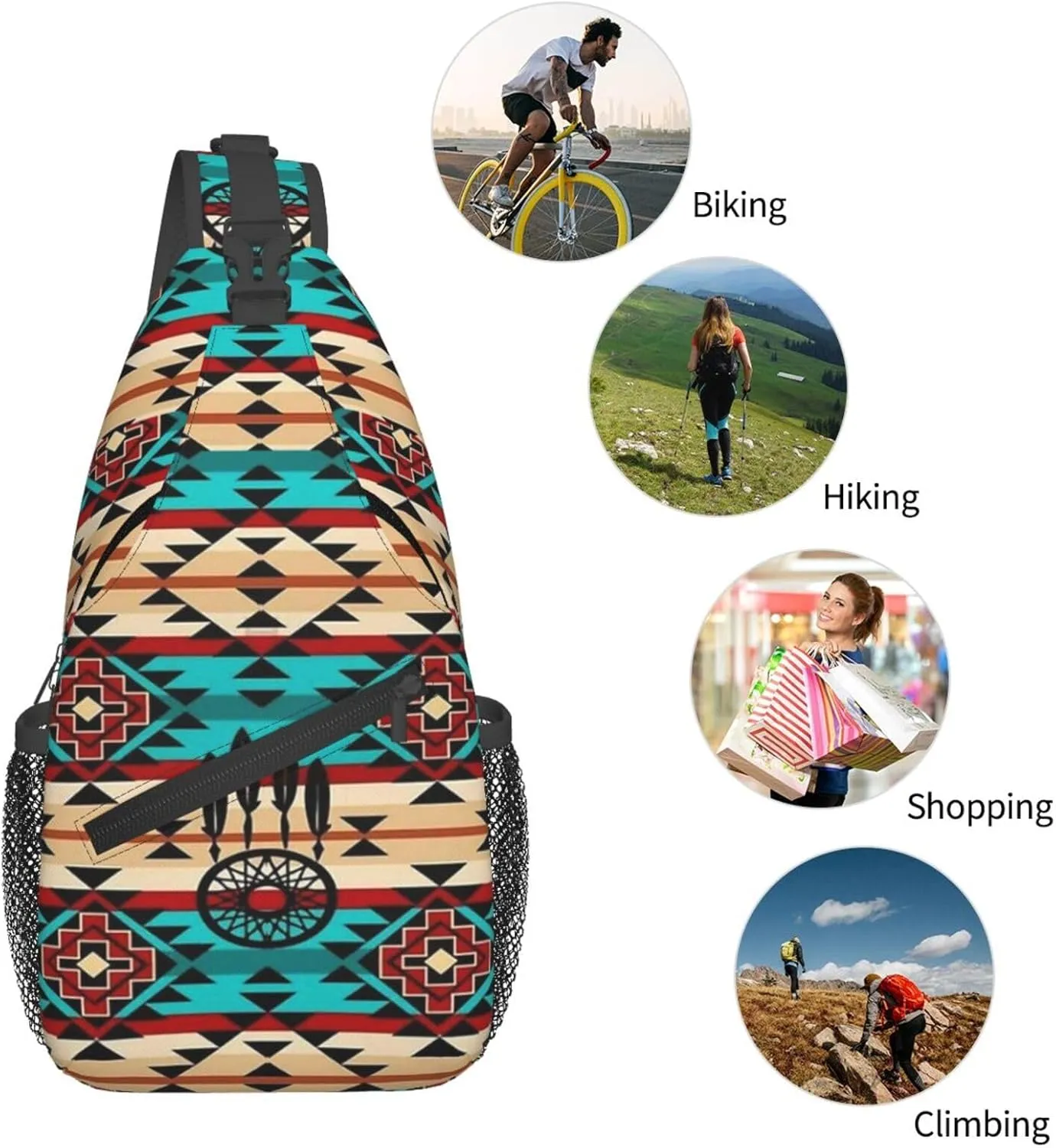 Cute Native American Sling Backpack, Multipurpose Crossbody Shoulder Bag Indian Chest Bag Travel Hiking Daypack