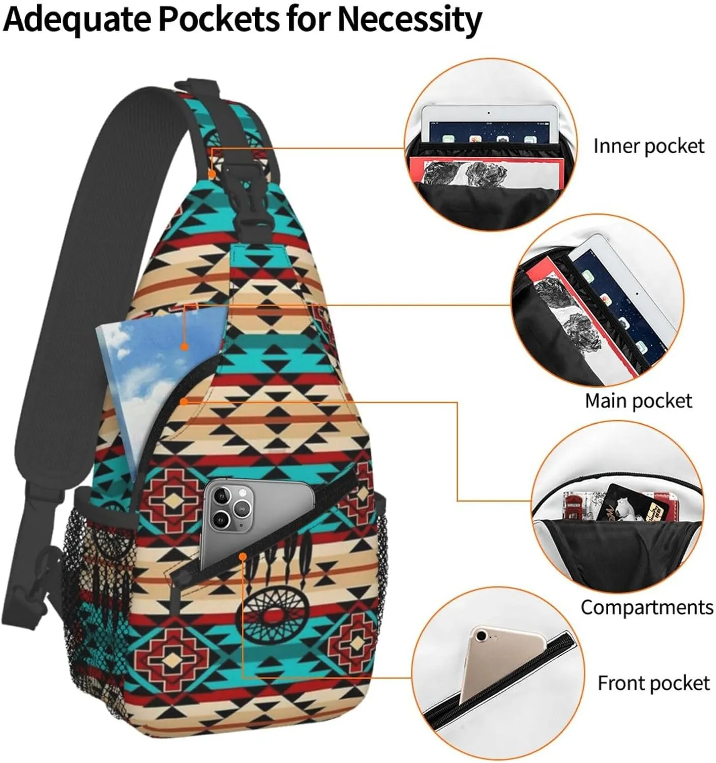 Cute Native American Sling Backpack, Multipurpose Crossbody Shoulder Bag Indian Chest Bag Travel Hiking Daypack