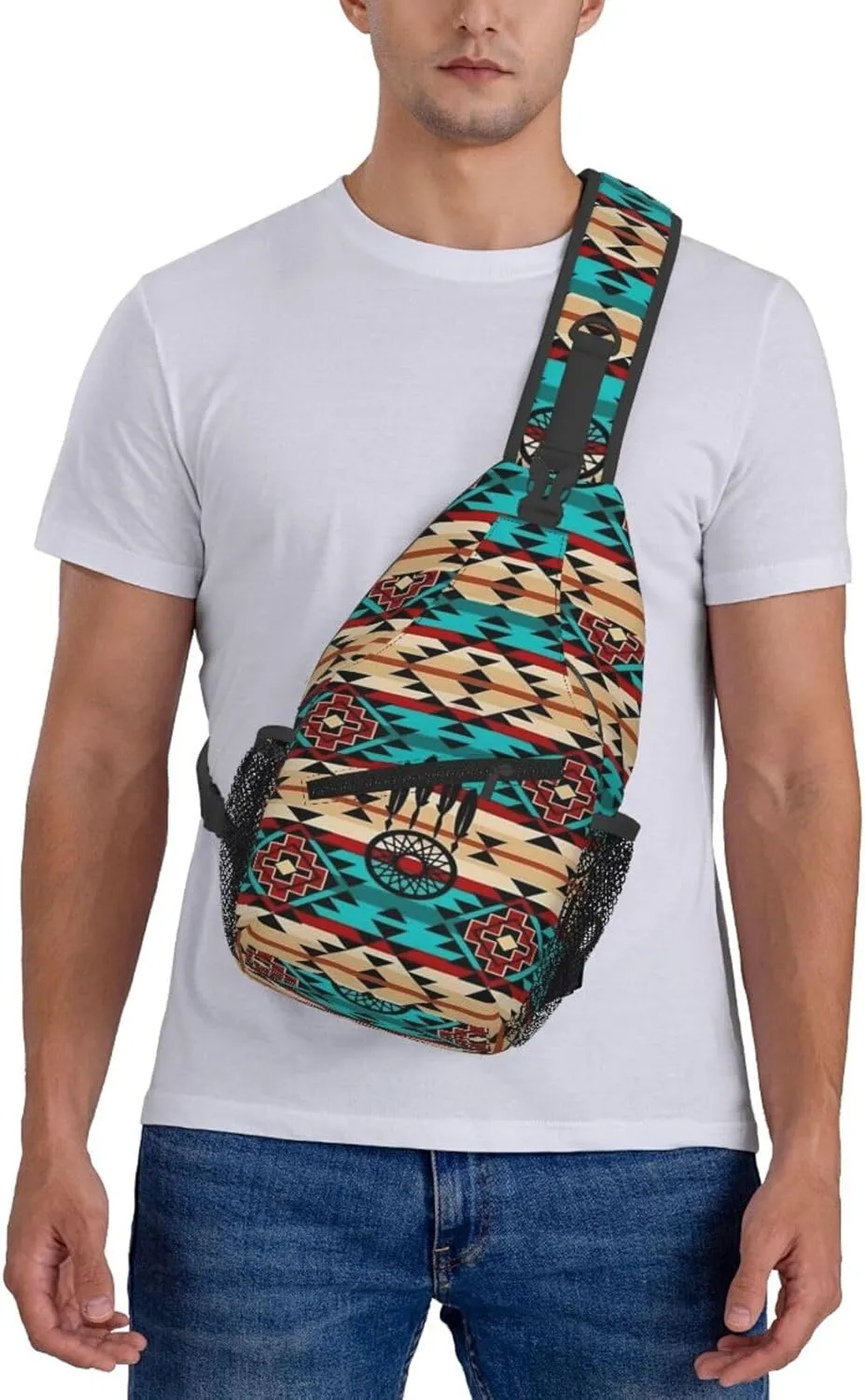 Cute Native American Sling Backpack, Multipurpose Crossbody Shoulder Bag Indian Chest Bag Travel Hiking Daypack