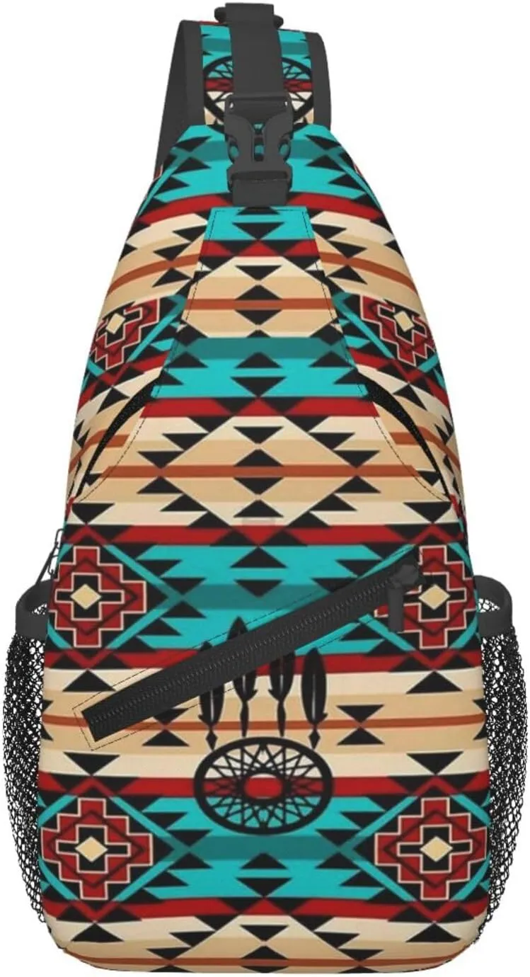 Cute Native American Sling Backpack, Multipurpose Crossbody Shoulder Bag Indian Chest Bag Travel Hiking Daypack