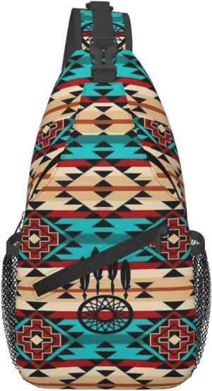 Cute Native American Sling Backpack, Multipurpose Crossbody Shoulder Bag Indian Chest Bag Travel Hiking Daypack
