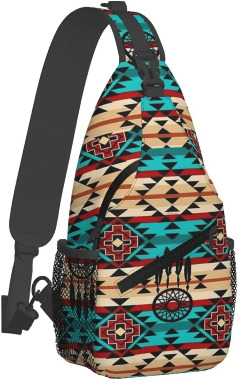 Cute Native American Sling Backpack, Multipurpose Crossbody Shoulder Bag Indian Chest Bag Travel Hiking Daypack