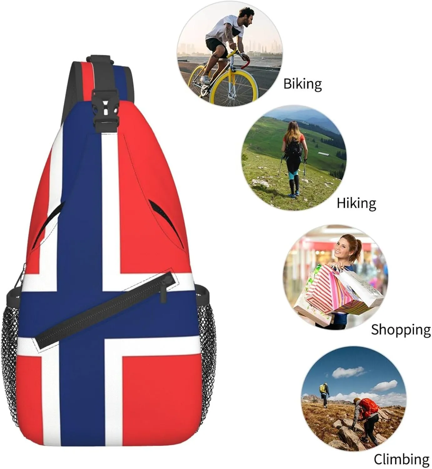 Cute Norway Flag Sling Backpack, Multipurpose Crossbody Shoulder Bag Norwegian Travel Hiking Daypack for Men Women