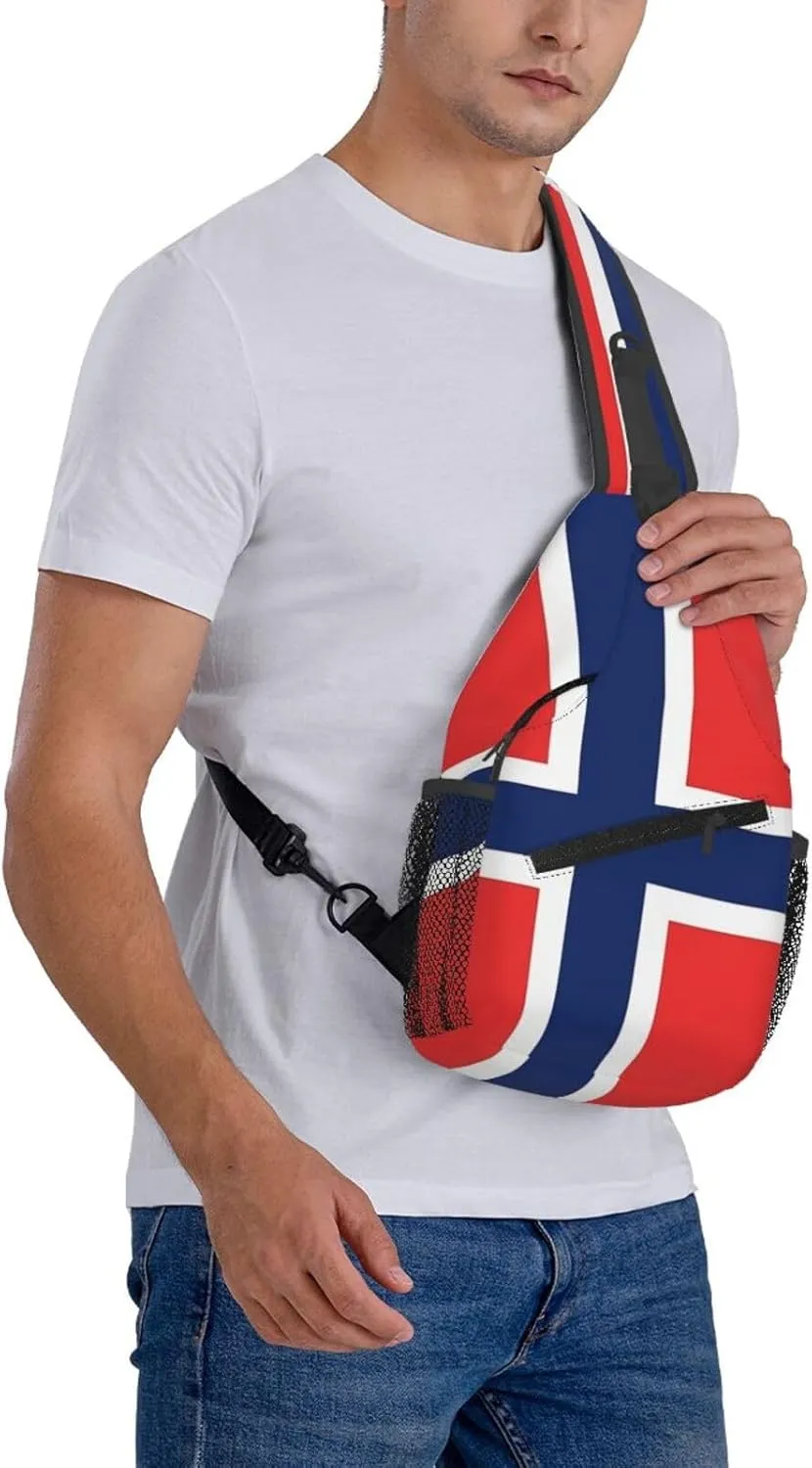 Cute Norway Flag Sling Backpack, Multipurpose Crossbody Shoulder Bag Norwegian Travel Hiking Daypack for Men Women