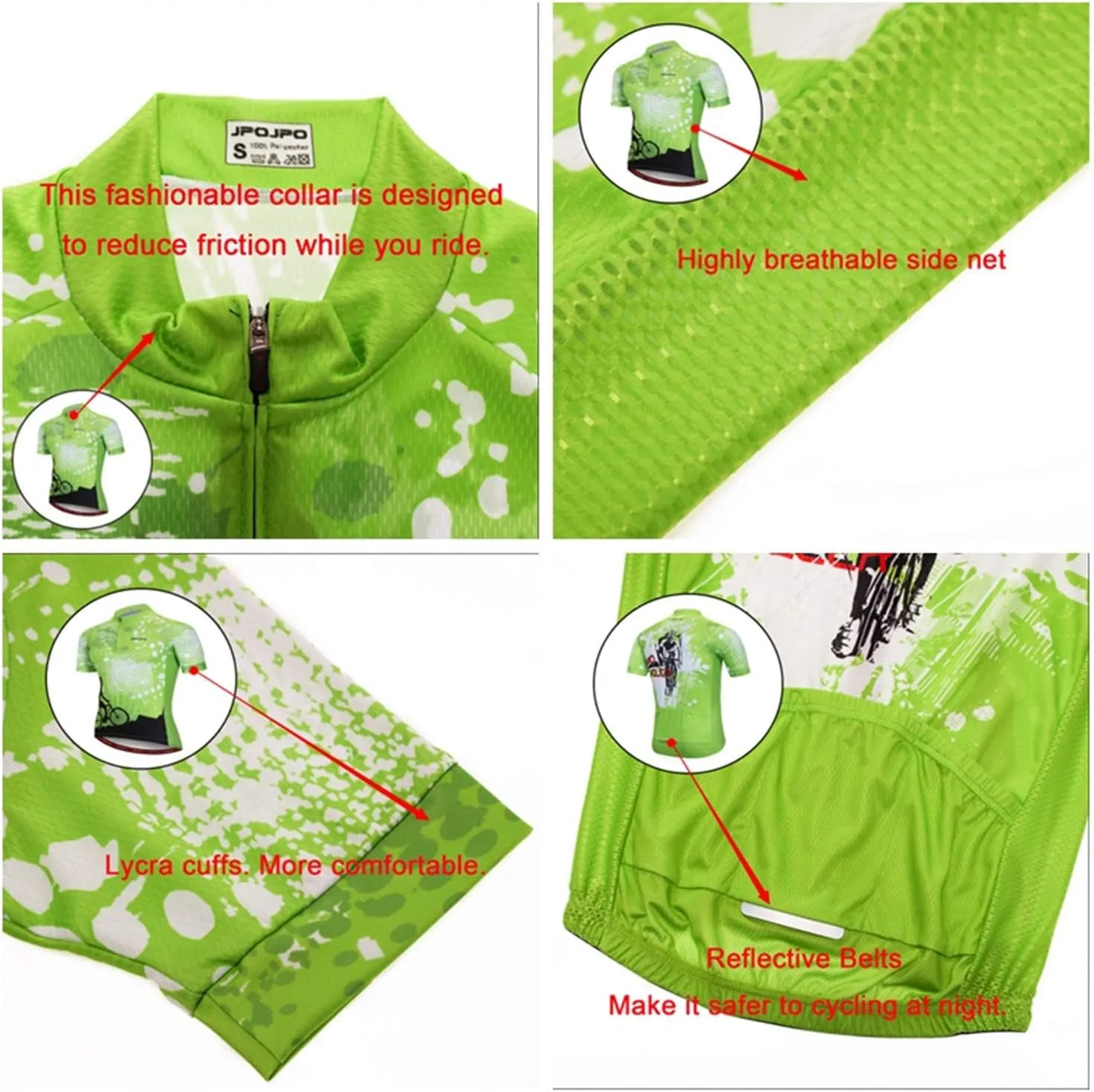 Cycling Jersey Men Bike Short Sleeve Tops S-3XL Full Zipper Reflective 3-Pockets