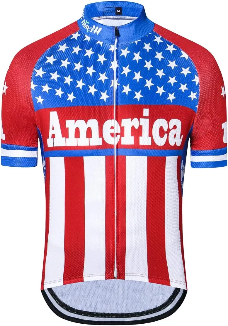 Cycling Jersey Short Sleeve USA Style Bike Tops with Pocket Reflective Stripe