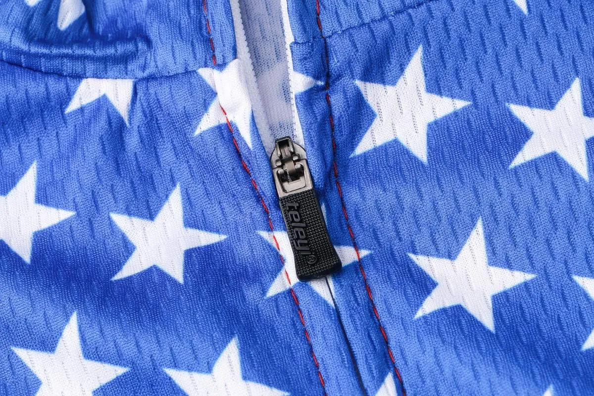 Cycling Jersey Short Sleeve USA Style Bike Tops with Pocket Reflective Stripe