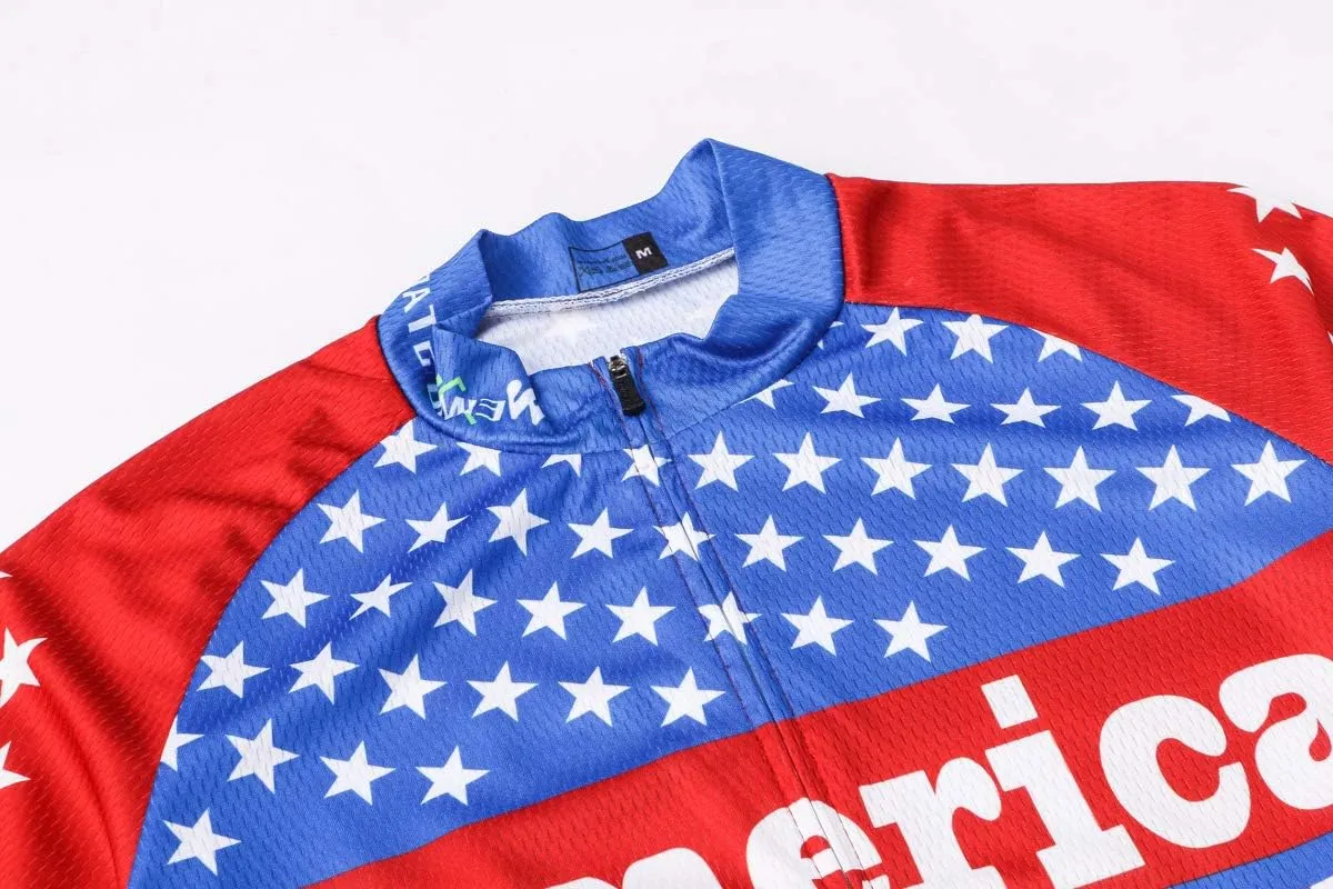 Cycling Jersey Short Sleeve USA Style Bike Tops with Pocket Reflective Stripe