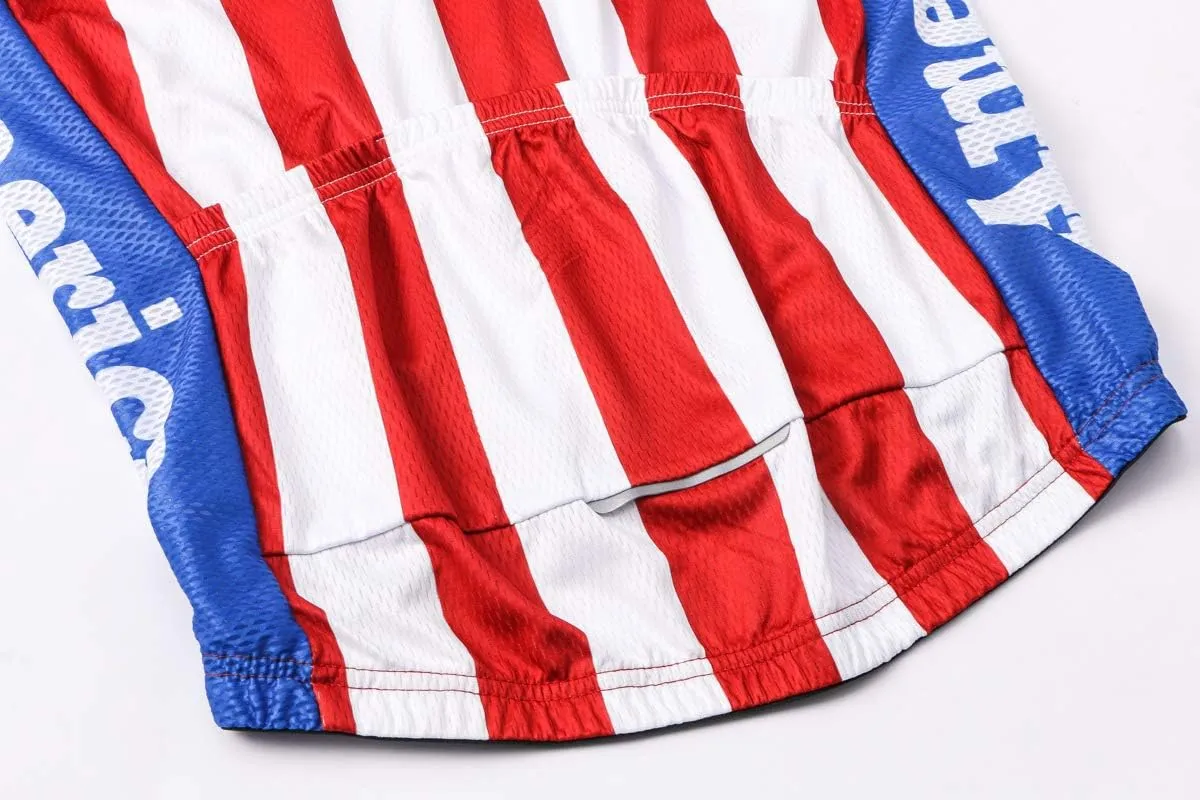 Cycling Jersey Short Sleeve USA Style Bike Tops with Pocket Reflective Stripe