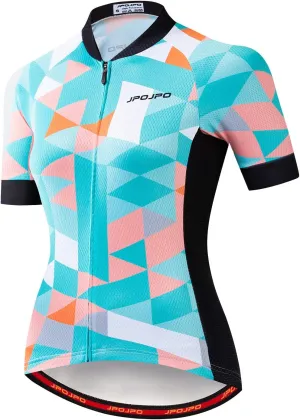 Cycling Jersey Women Bike Short Sleeve with 3 Rear Pockets,Reflective Breathable,Quick Dry S-3XL