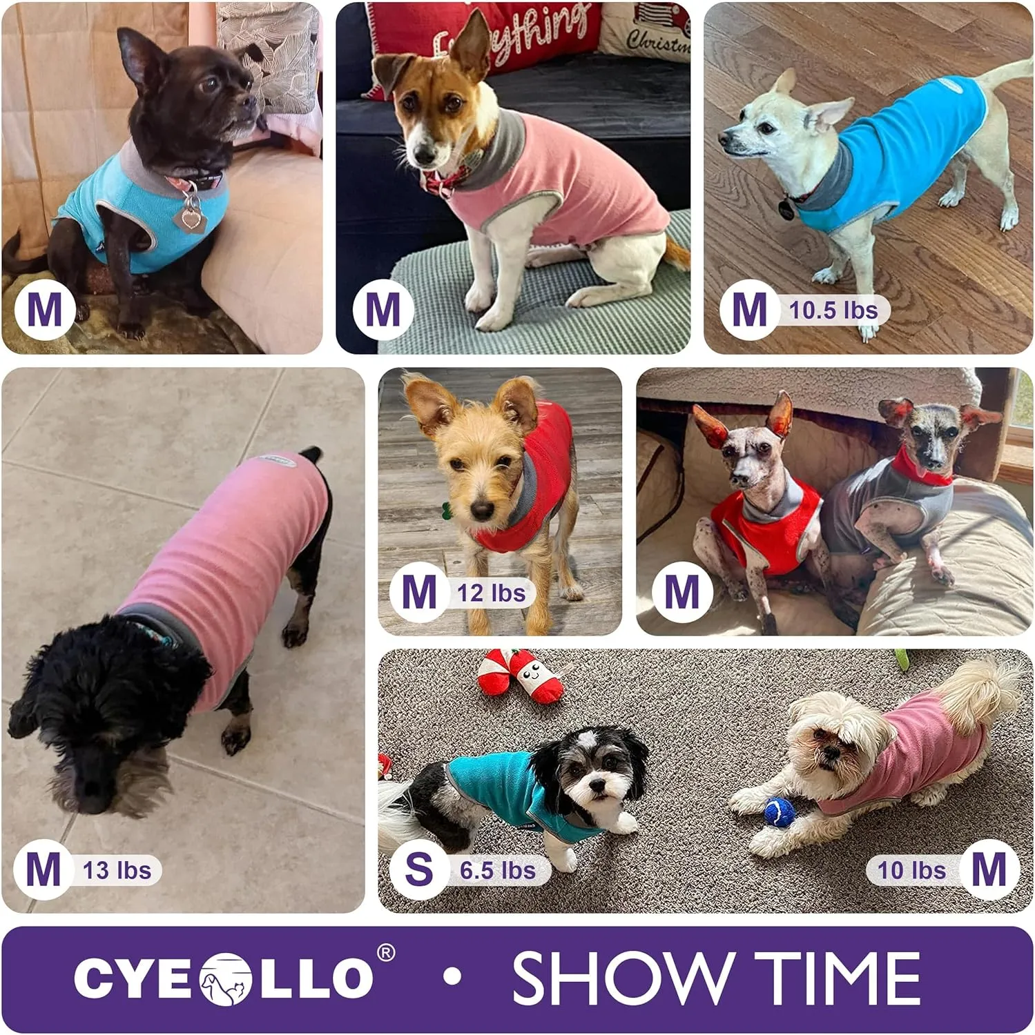 cyeollo 2 Pack Soft, Stretchy Turquoise & Grey Dog Sweaters with Reflective Stripe Pullover Fleece Jackets