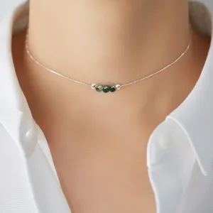 Dainty Real Green Emerald Crystal Choker Necklace 925 Sterling Silver and Healing Chakra Crystal Stone May Birthstone Handmade Necklace Choker Jewelry Gift for Women Young Lady