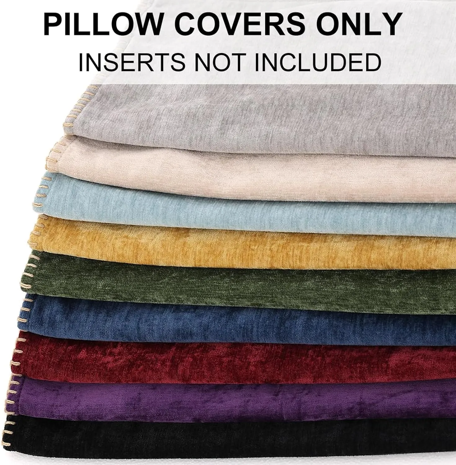 decorUhome Chenille Soft Throw Pillow Covers 12x20 Set of 2, Lumbar Velvet Farmhouse Neutral Decorative Pillow Covers with Stitched Edge for Couch Sofa Bed Home Decor, Black